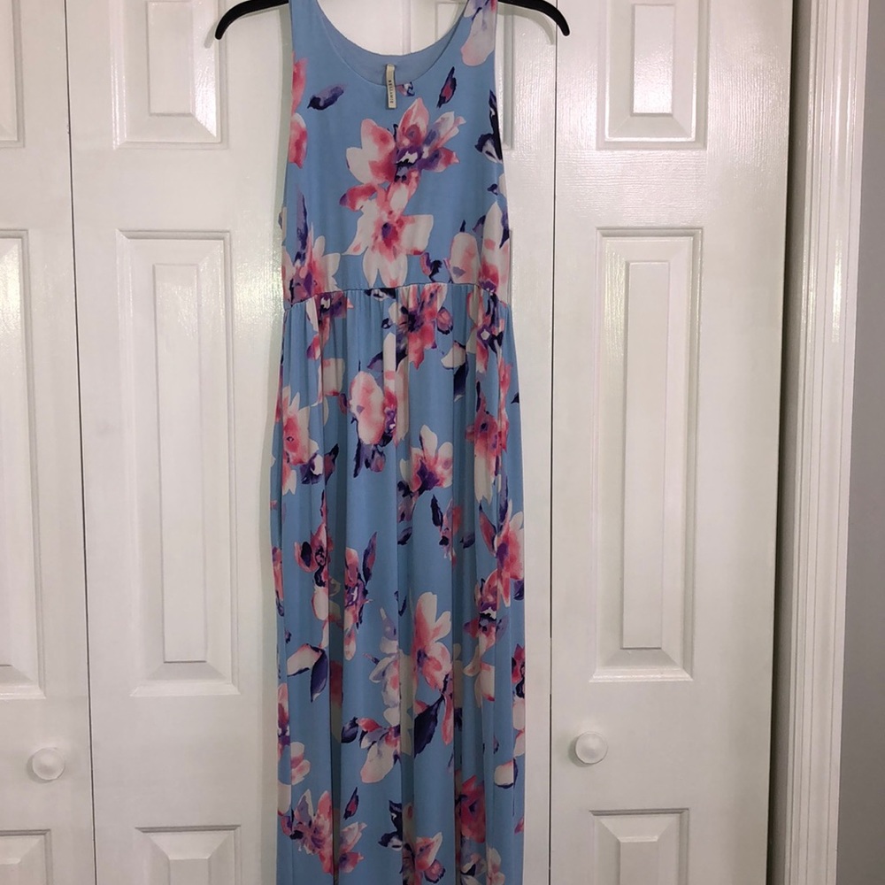 Blue Floral Maxi Dress - Sleeveless Summer Dress
